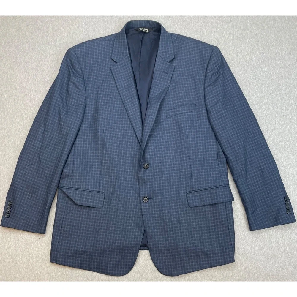 Jos A Bank Blazer Mens 48R Plaid 100% Wool 2-Button Single Breast Traveler's